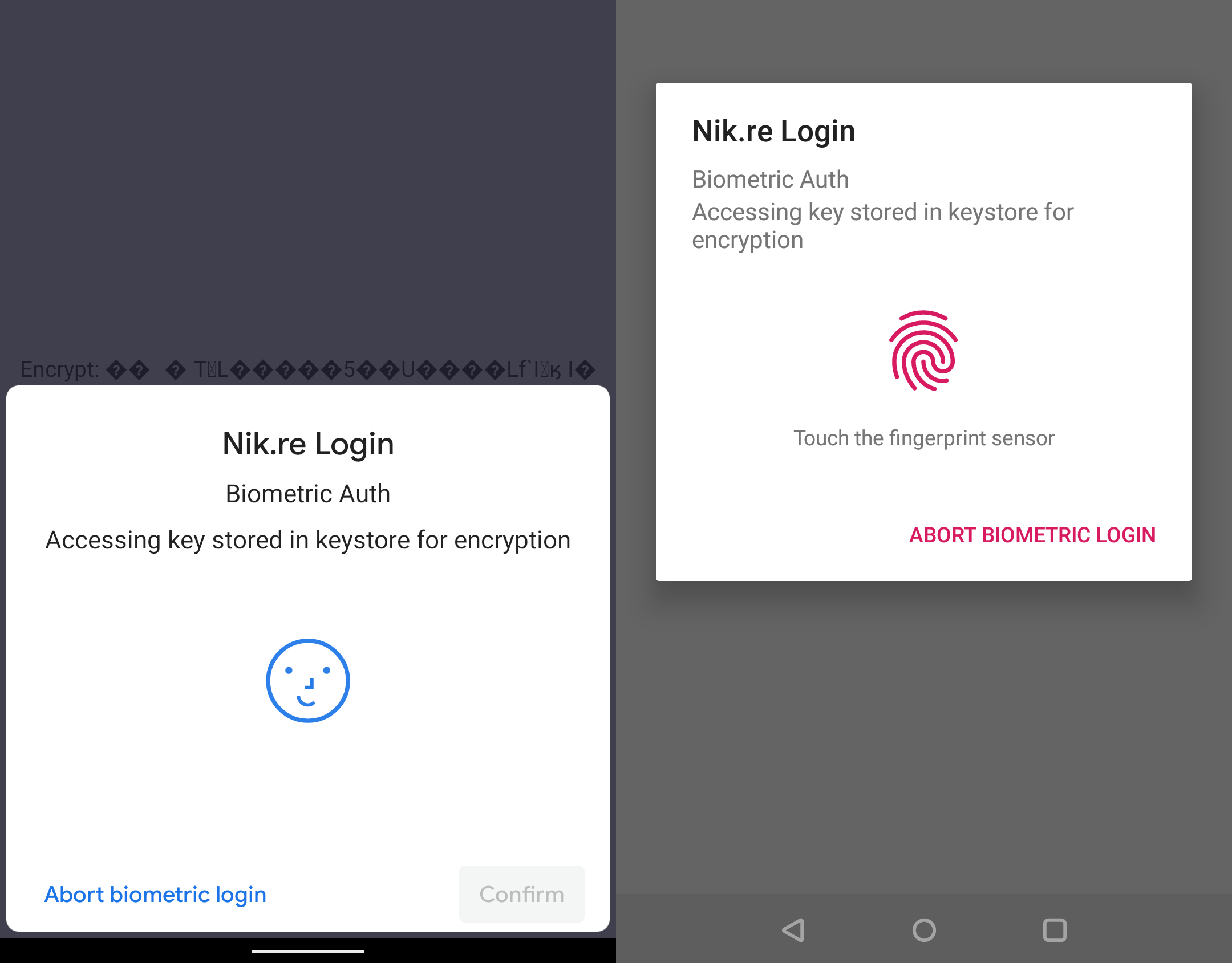 Face and Fingerprint authentication prompt side by side