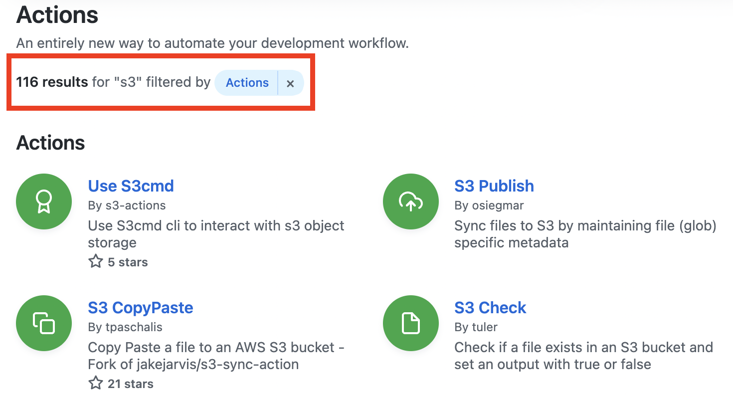 Github Actions S3 Search Results