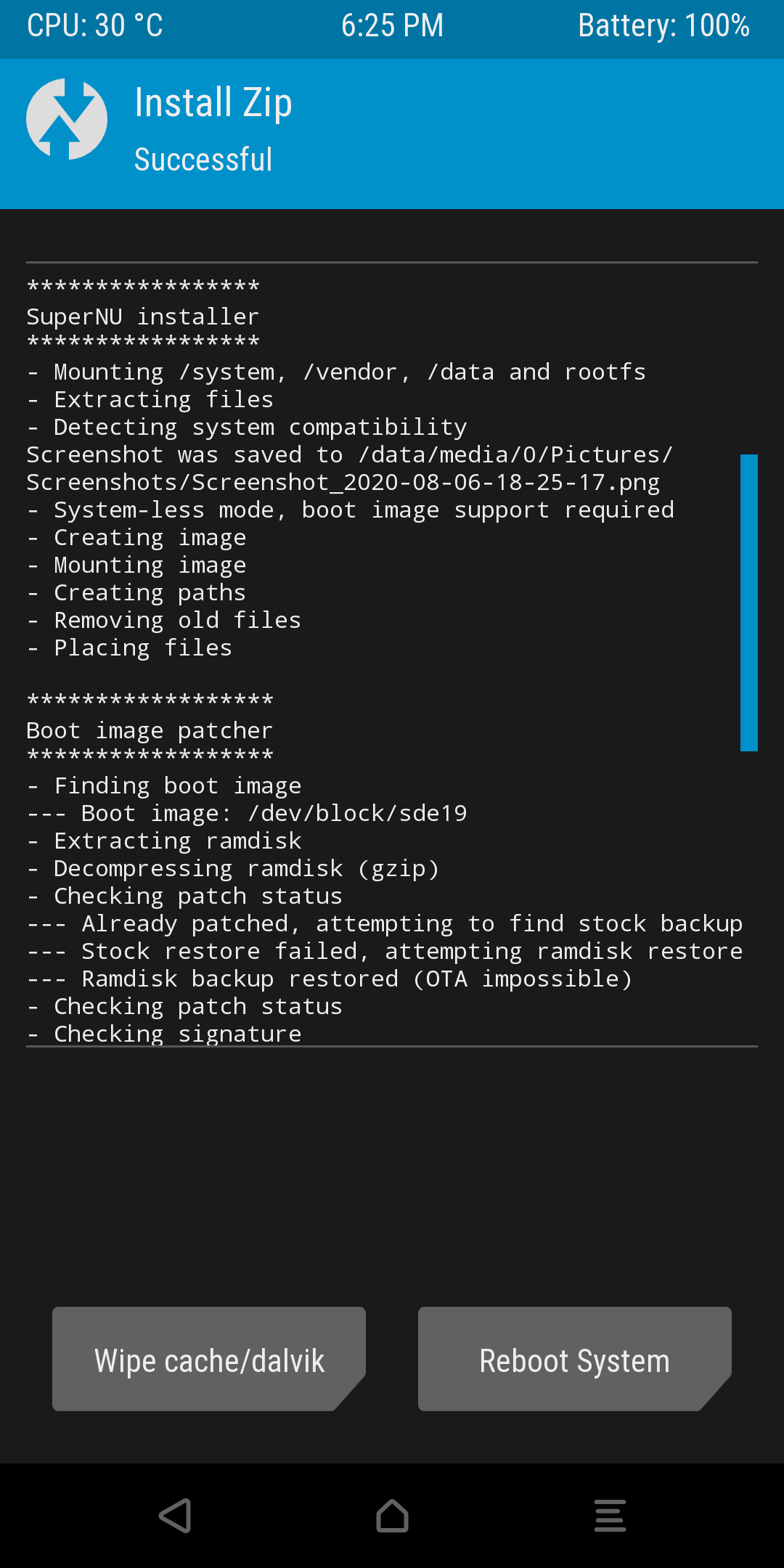 TWRP installation logs